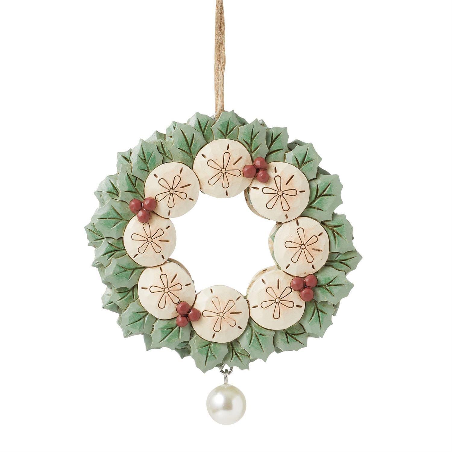 6016519 Jim Shore, Heartwood Creek, Jim Shore Weihnachtsfigur, 6016519, Sanddollar Weihnachtskranz, Sand Dollar Wreath, Ornament, Coastal Collection