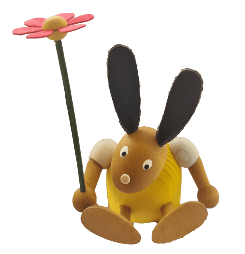 Erzgebirge Osterhase gelb mit Blume - Steckfigur für den großen Kerzenring von Sebastian Design Erzgebirge Osterhase gelb mit Blume - Steckfigur für den großen Kerzenring von Sebastian Design